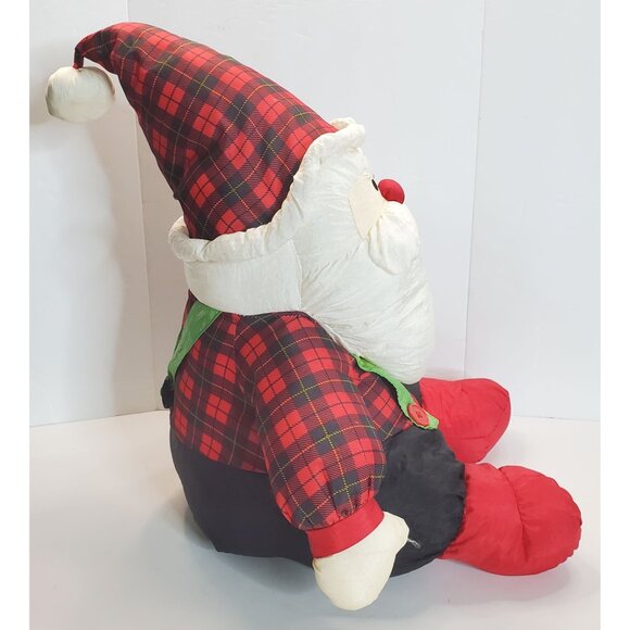 Santa Claus Plush Doll 19" Tartan Plaid Hat & Suspenders Parachute Fabric - Picture 6 of 9